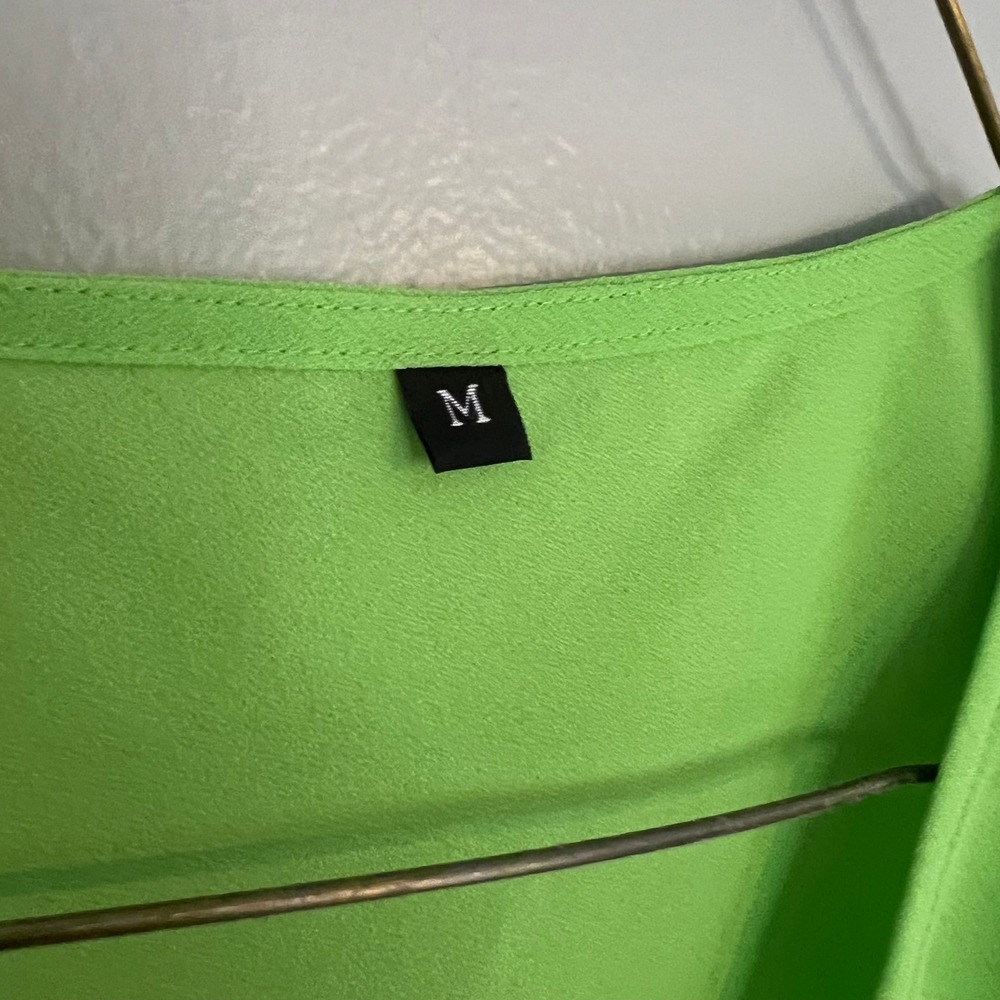 Spenser Jeremy Lime Green 100% Silk Short Sleeve Button Up Blouse & Tank Set M - Picture 6 of 12